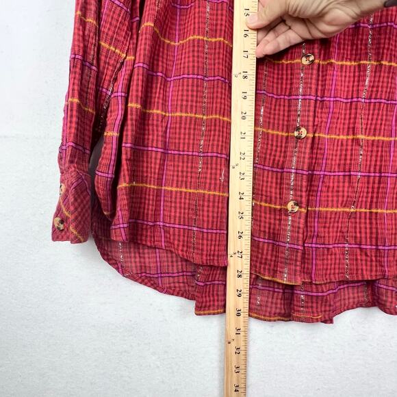 NWT Free People Break My Stride Metallic Button Up Oversized Top Shirt Red Small - Picture 14 of 14